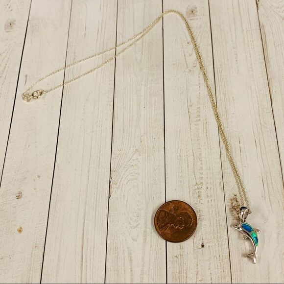 Sterling Silver Opal Dolphin Necklace - Picture 1 of 4